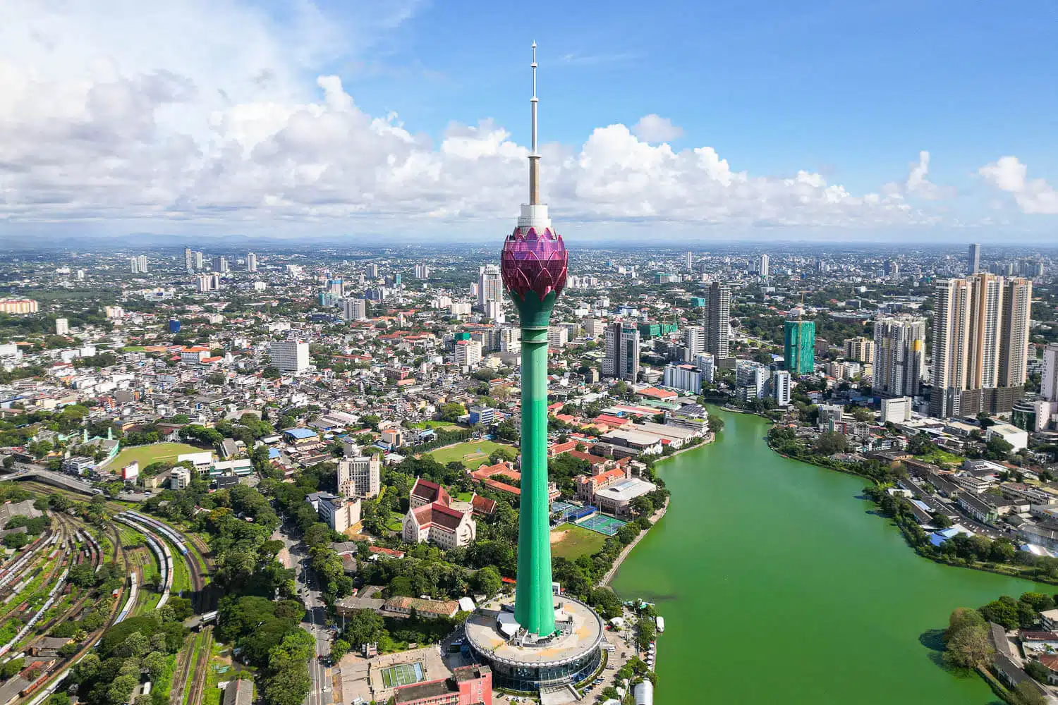 Colombo city skyline with Lotus Tower and Red Mosque